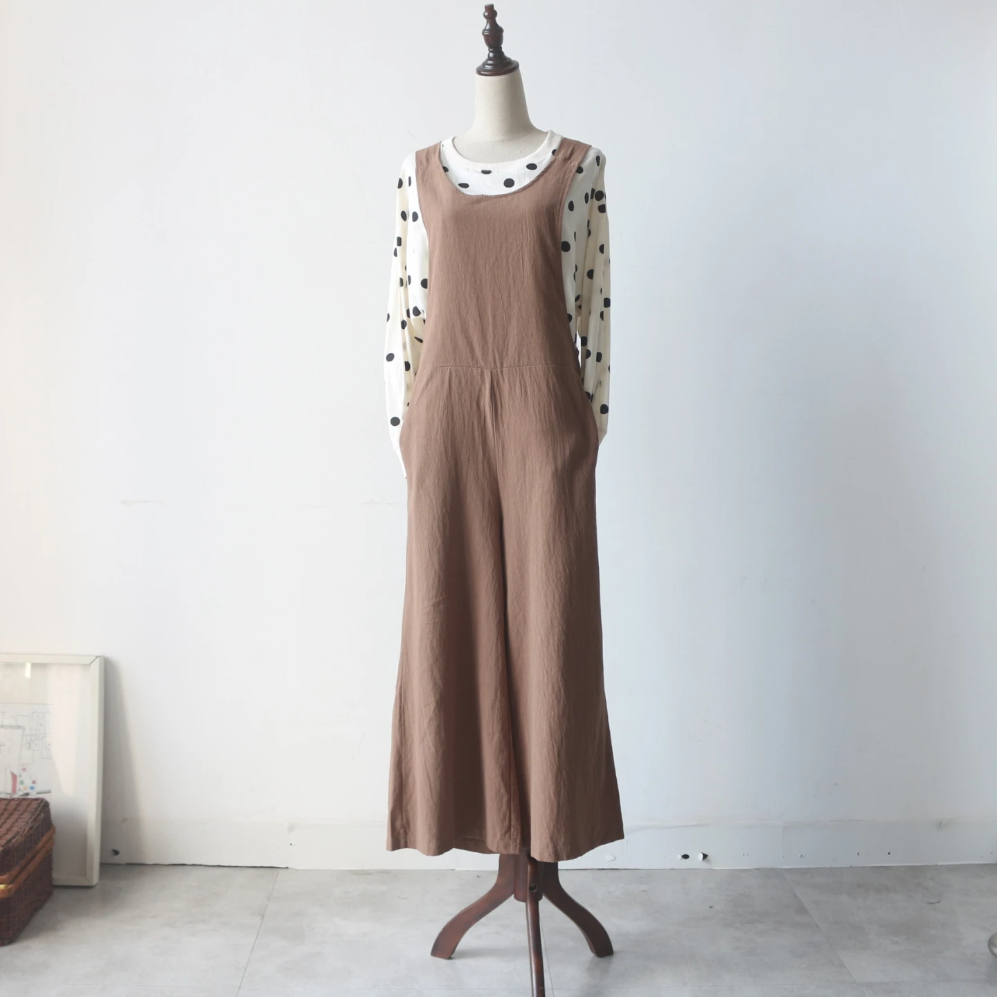 

Spring Summer Autumn Versatile Cotton Linen Soft Comfortable Loose Adjustable Rope One-Piece Pants Straight Leg Wide Leg Pants