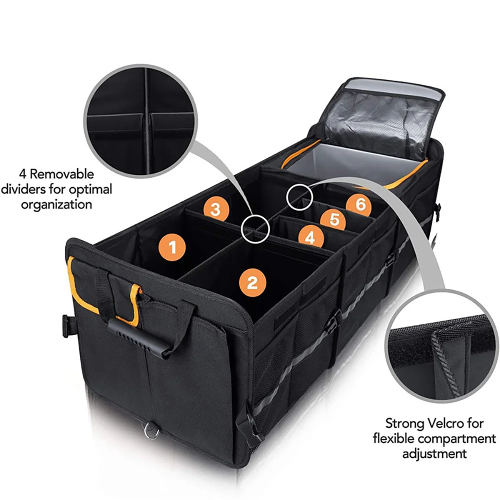 

with Lid for SUV & Sedan, Foldable Cargo Bin for Easy Storage Collapsible Car Trunk Organizer Box - Adjustable Size Storage