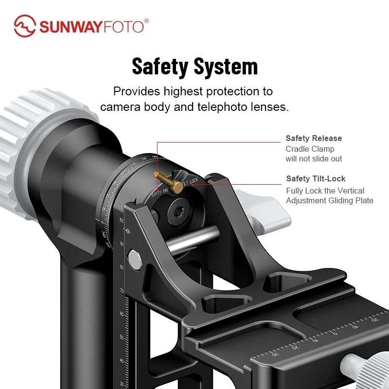 SUNWAYFOTO GH-02 Gimbal Head Aluminum Heavy Duty Pan Tilt Head for Telephoto Lens Camera Tripod Bird Photography GH2 Benro