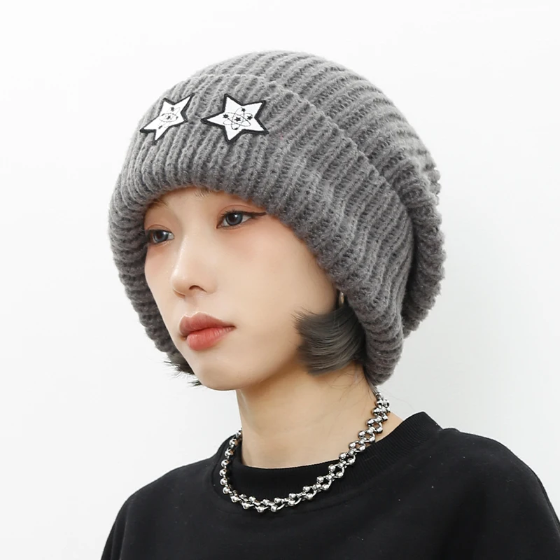

Warm Earmuffs Beanie Knitted Hat Cotton Wide Head Circumference Pile Hat Wool Hooded Hat Autumn Winter Holiday Gifts Windproof