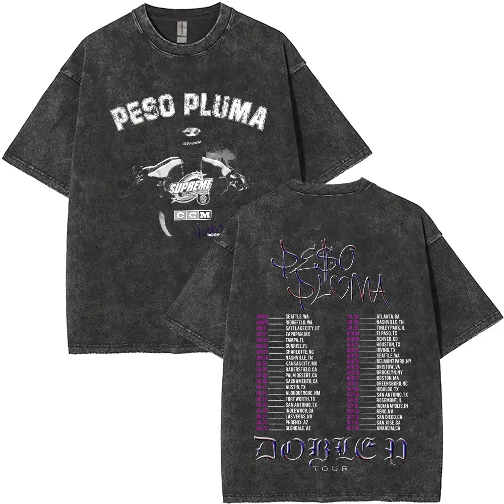 

Singer Peso Pluma Exodo Tour Graphic Print T-shirt Men Oversized Washed Tshirt Men Women's Hip Hop Fashion Vintage Streetwear