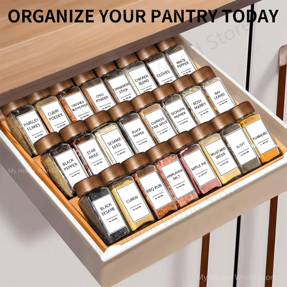 13pcs glass spice jars with bamboo lids (4oz) — seasoning jar set & organizer for spice rack 6