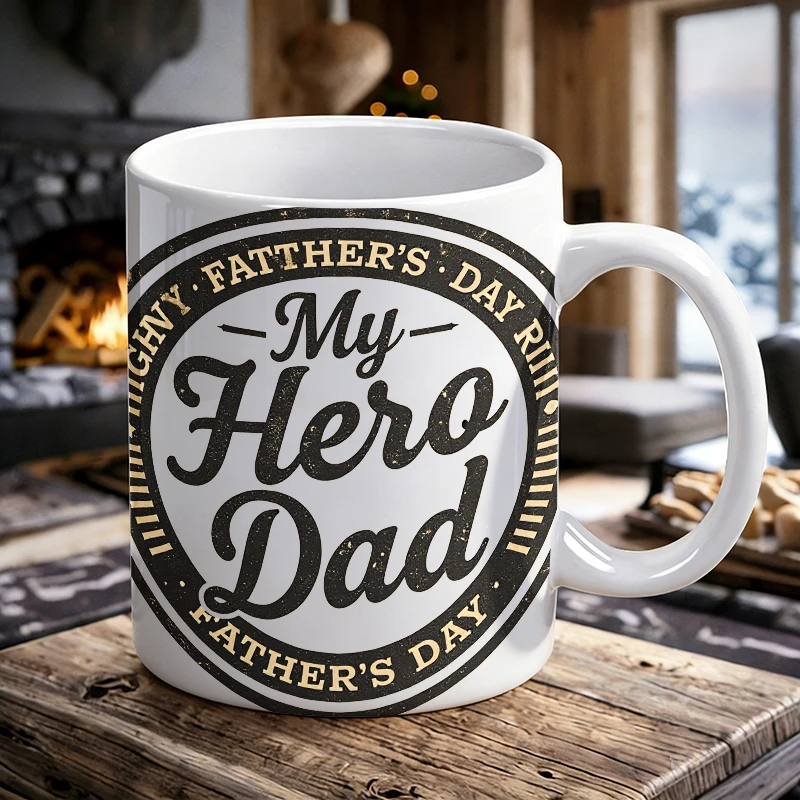 

My Hero Dad Ceramic Mug Retro Badge Father's Day Coffee Cup, Milk Cup, Office Tea Cup, Gift for Friends, Fade-Resistant