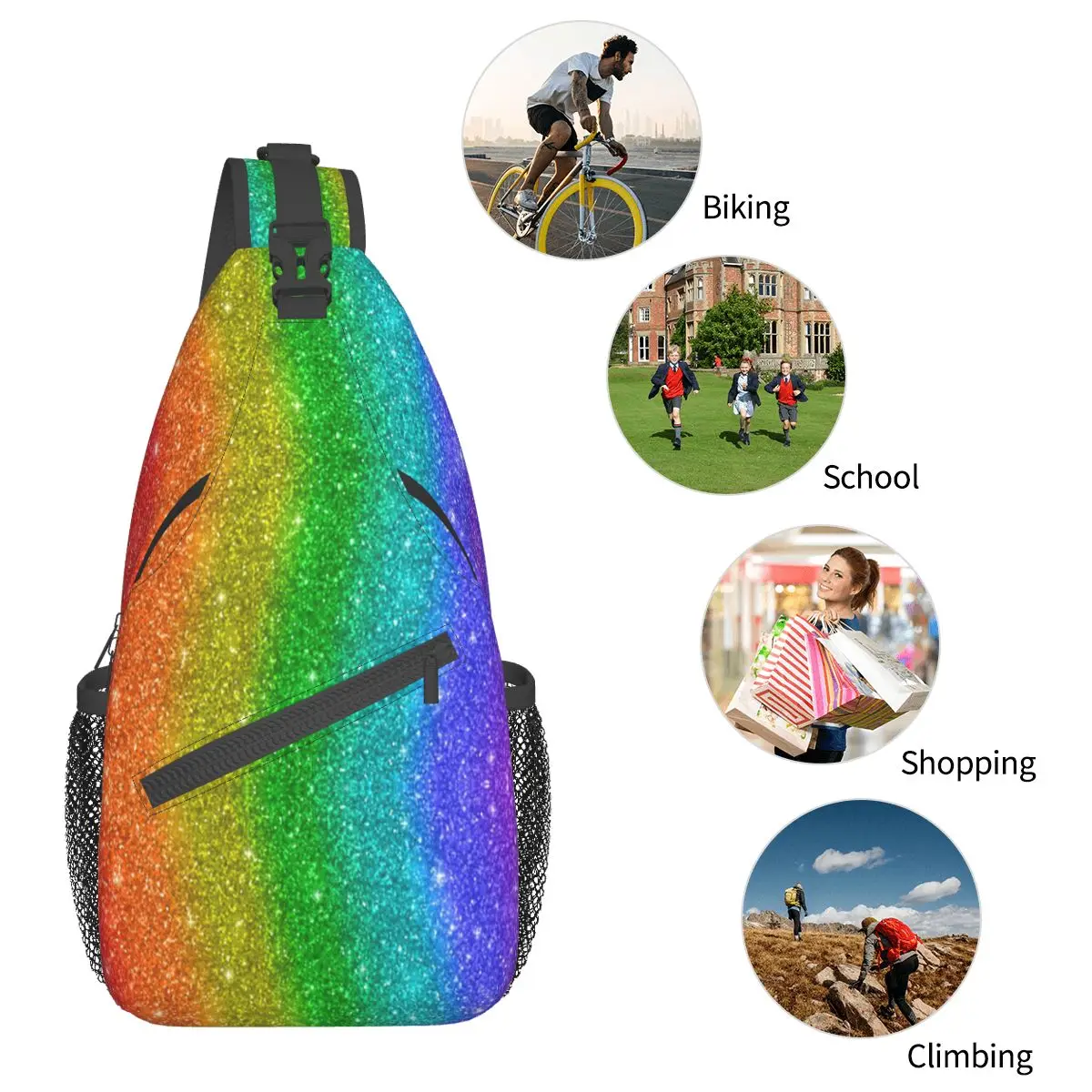 Glitter Regenboog Trots Crossbody Sling Bag Kleine Borsttas Lgbt Regenboog Schouder Rugzak Dagrugzak Reizen Wandelen Fietstas