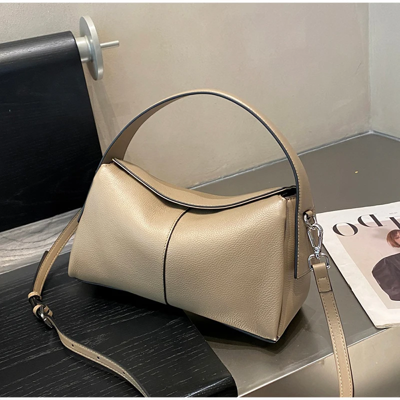 

Luxury Genuine Leather Women's Bag Stylish High-end Commuter Handbag Niche Simple Soft Shoulder Crossbody Bag Casual Pillow Bag