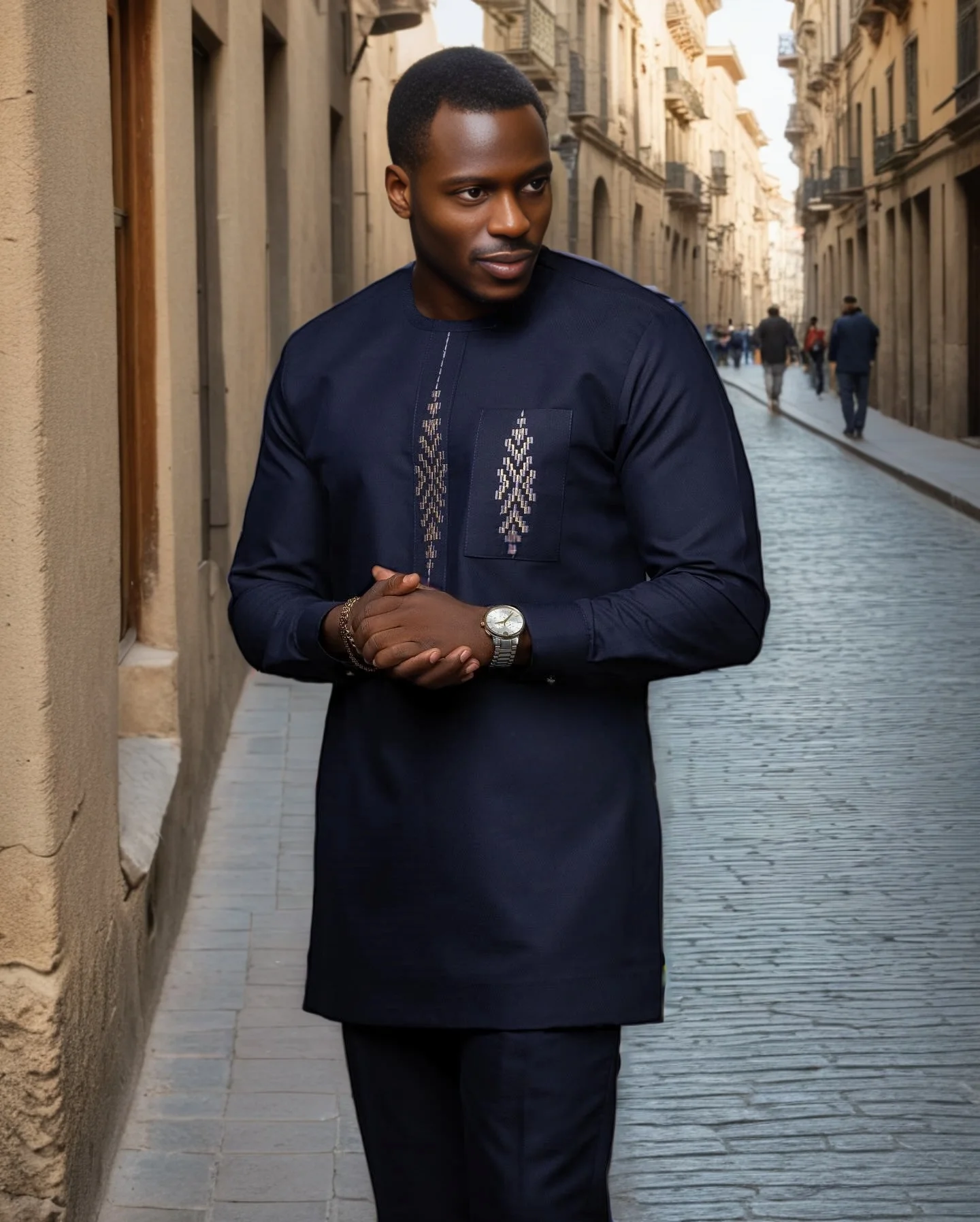 Kaftan Men's Two-Piece Set Wedding Kaunda Suits African Ethnic Traditional Casual Outfits Embroidery with Pocket Top and Pants