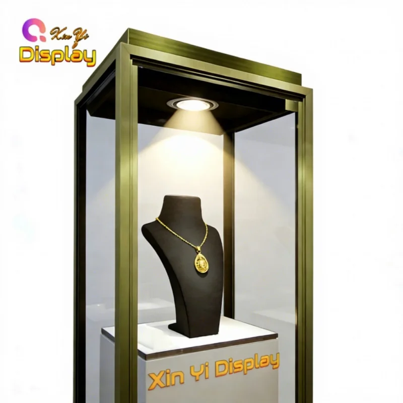 custom.Modern Luxury Stainless Steel LED Lighting Jewel Display Counter Multifunctional Storage Lockable Cabinet fo