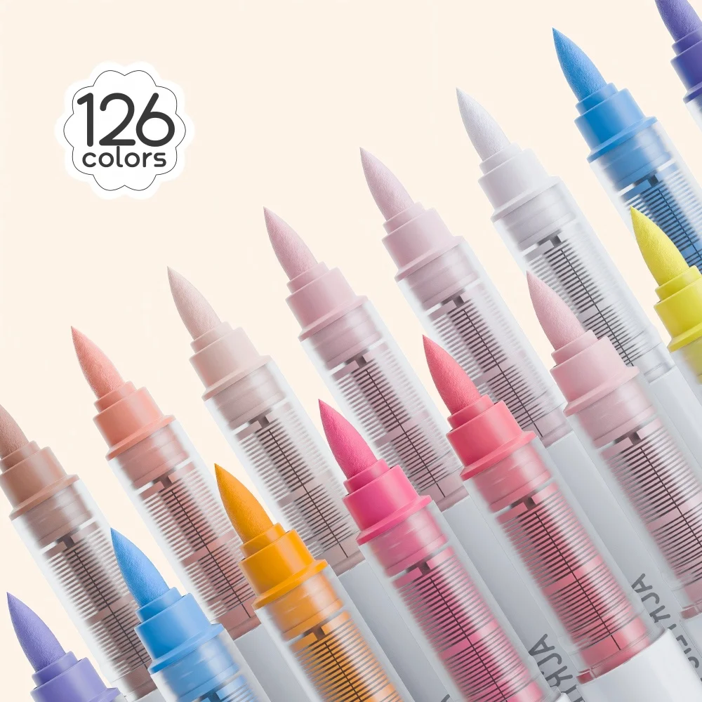 أقلام تلوين أكريليك من لانغو، 126 لونًا، أقلام تلوين بطرف فرشاة للرسم على الصخور والزجاج والحرف اليدوية ولوازم الفنون