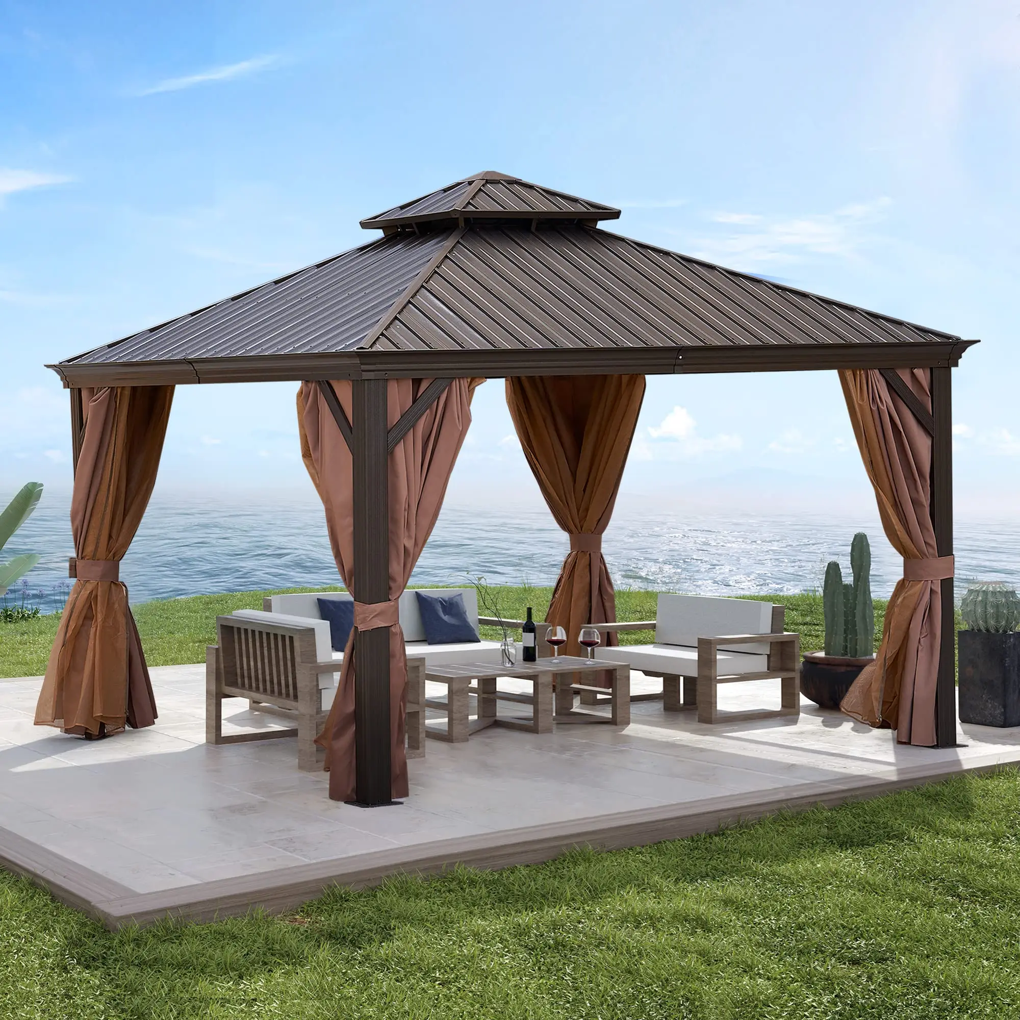

Wholesale Customized Waterproof Sunshade Pavilion Pergola Permanent Garden Outdoor Hardtop Gazebo For Patio
