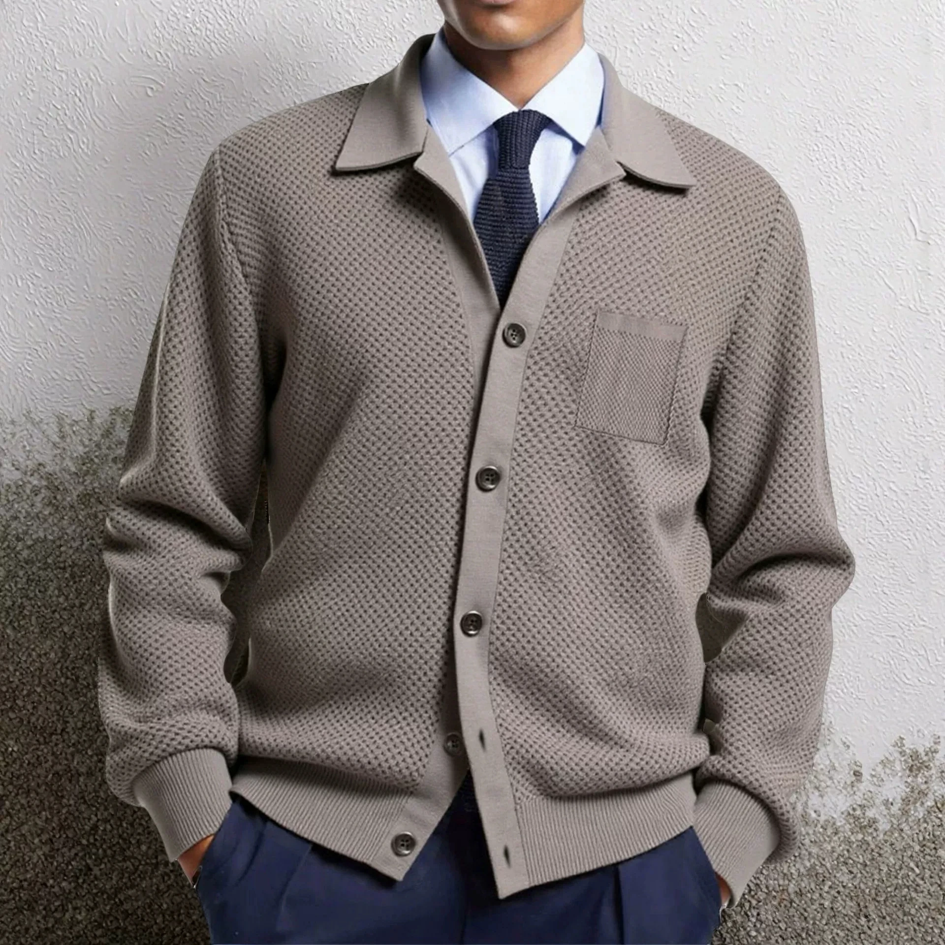 

Autumn and Winter New Men's Knitted Cardigan Luxury Fashion Versatile Collar Single breasted Sweater Coat