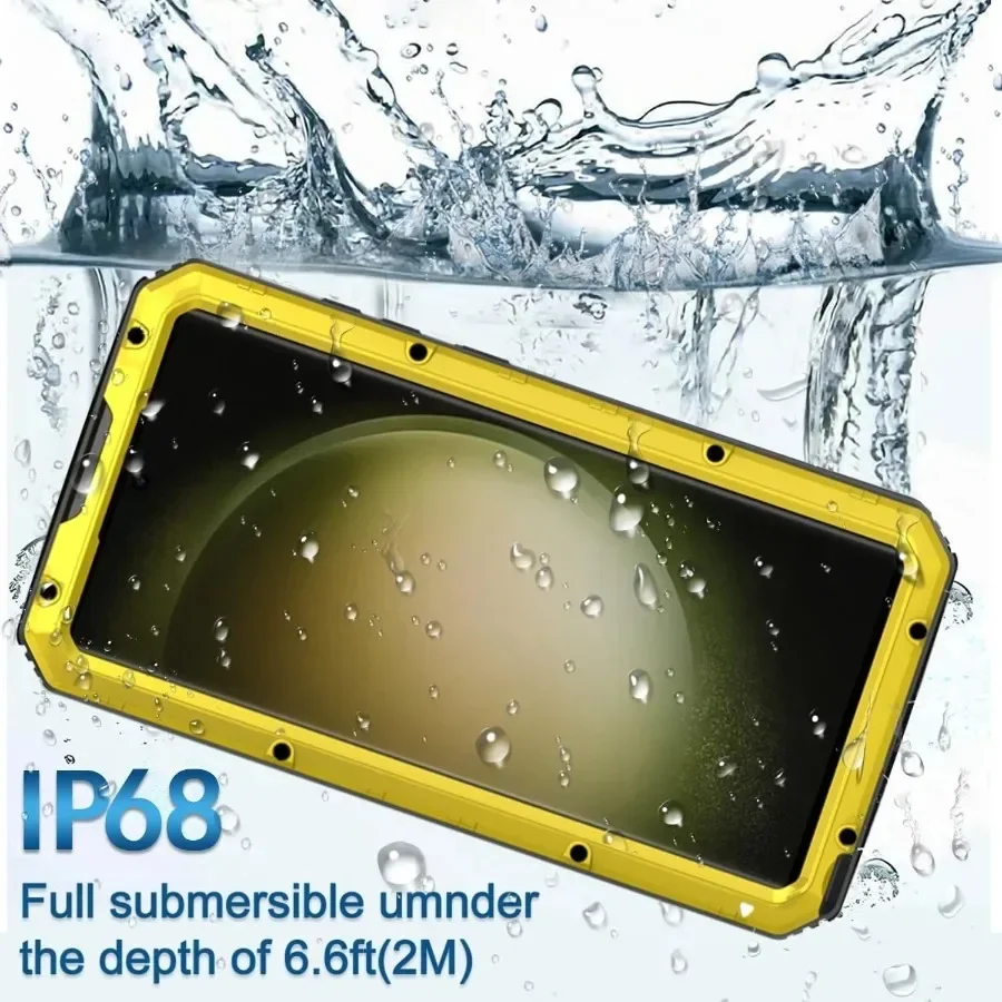 For Galaxy S23 Ultra S22 Plus IP68 Aluminum Metal Waterproof Case Underwater Diving Heavy Duty Shockproof Cover Screen Protector