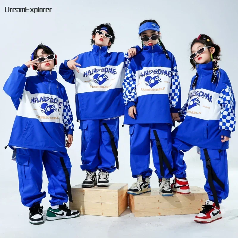 Boys Hip Hop Pullover Street Dance Cargo Pants Girls High Collar Sweatshirt Outfits Kids Jazz Sport Clothes Set Child Streetwear