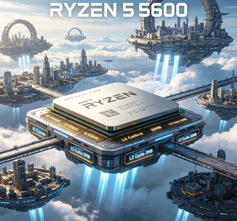 Processador AMD Ryzen 5 5600 R5 5600 Versão Tray 6 Núcleos 12 Threads 3.5GHz Soquete AM4 65W CPU para Desktop Gamer Sem Caixa