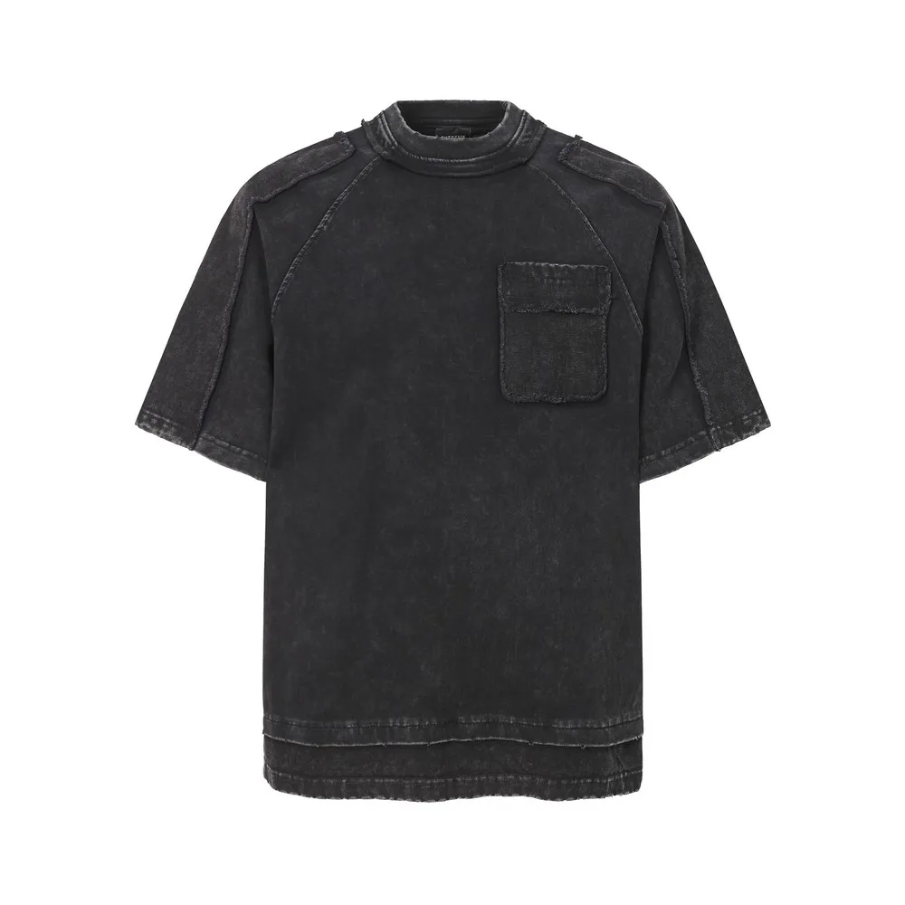 Patchwork Frayed Torn Washed Thick Distressed T Shirts Oversize Goth Grunge T-shirt Summer Tops Tees Streetwear for Men Women