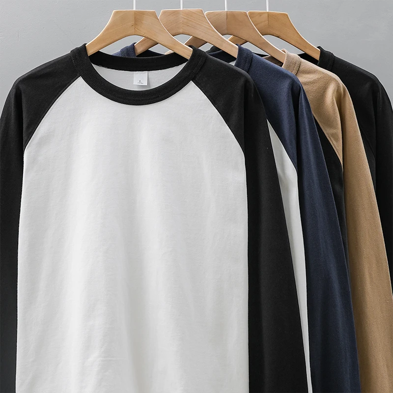 Dukeen 320G Heavyweight Raglan Sleeve T Shirt for Men Autumn 100% Cotton Oversizes Crew Neck Men's Long-Sleeve Baseball Shirt