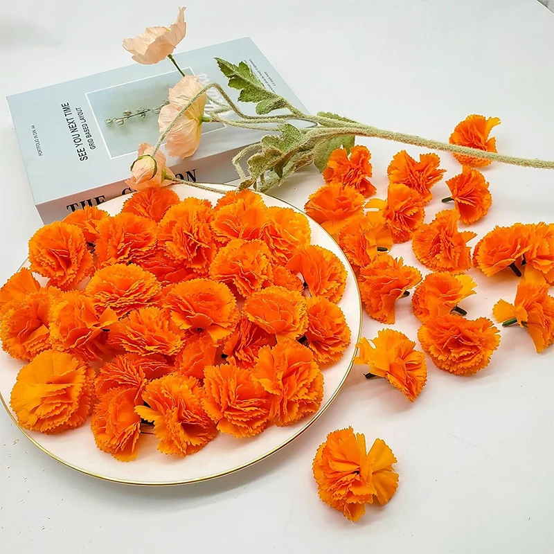 5/10 Stück 5 cm große orangefarbene Ringelblumenköpfe mit Stielen, künstliche Seidenblumen für Zuhause, Zimmer, Hochzeit, Party, Halloween-Dekoration – Detail 4