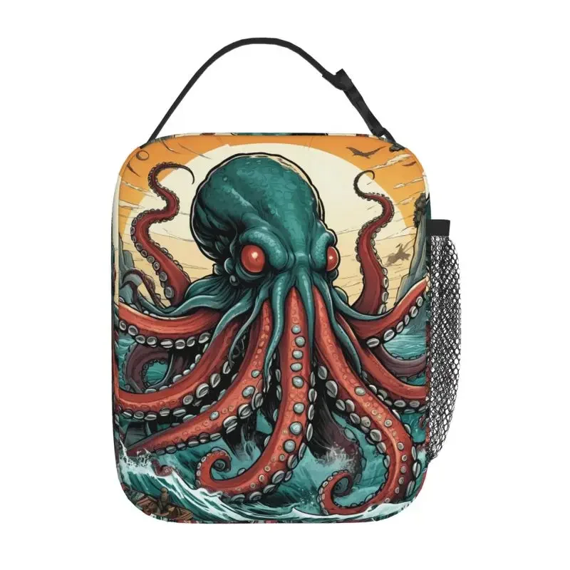 Octopus Insulated Lunch Bag Reusable Portable Oxford Thermal Cooler Food Box Bento Tote Bag for School Work Beach Picnic