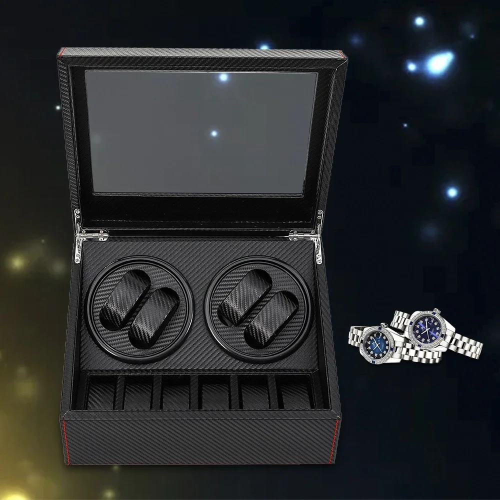 

Automatic Rotation Watch Winder Box 4+6 Self Winding Display Box Storage Case Black, 2 Motor Watch Winder Birthday Presents