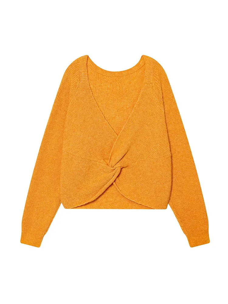 Nlzgmsj 2025 Herbst Kreuz Zurück Gestrickte Frauen Pullover Lange Ärmel Oansatz Pullover Weibliche Sexy Top Y2K