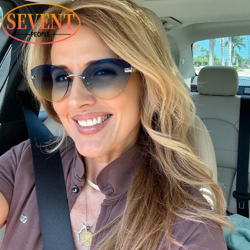 

Rimless Cat Eye Sunglasses Women 2025 Luxury Brand Trendy Y2K Punk Travelling Sunglass For Ladies Vintage Metal Frameless Shades