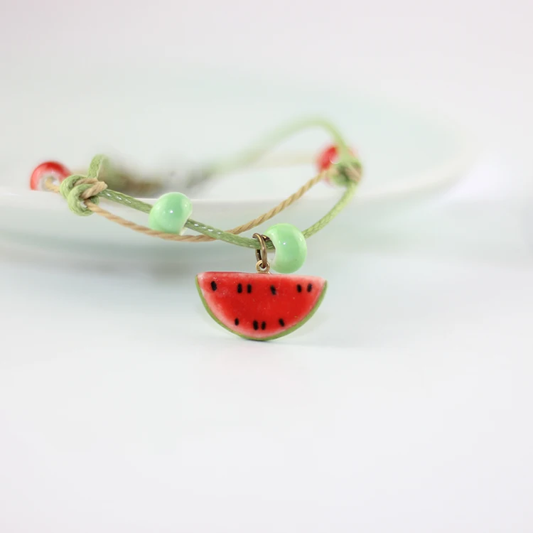 Miredo jewelry wholesale cute little strawberry watermelon clavicle necklace ceramic pendants twitter woven chain necklace #5182