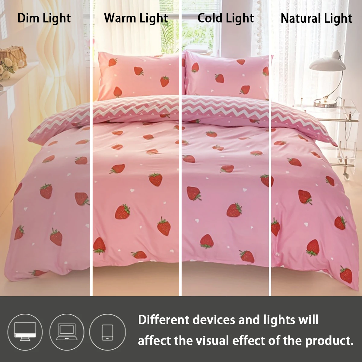3pcs/set Small Strawberry Print Duvet Cover Set(1 Duvet Cover & 2 Pillowcase）Soft And Skin-Friendly Duvet Cover Bedding Set - view 6