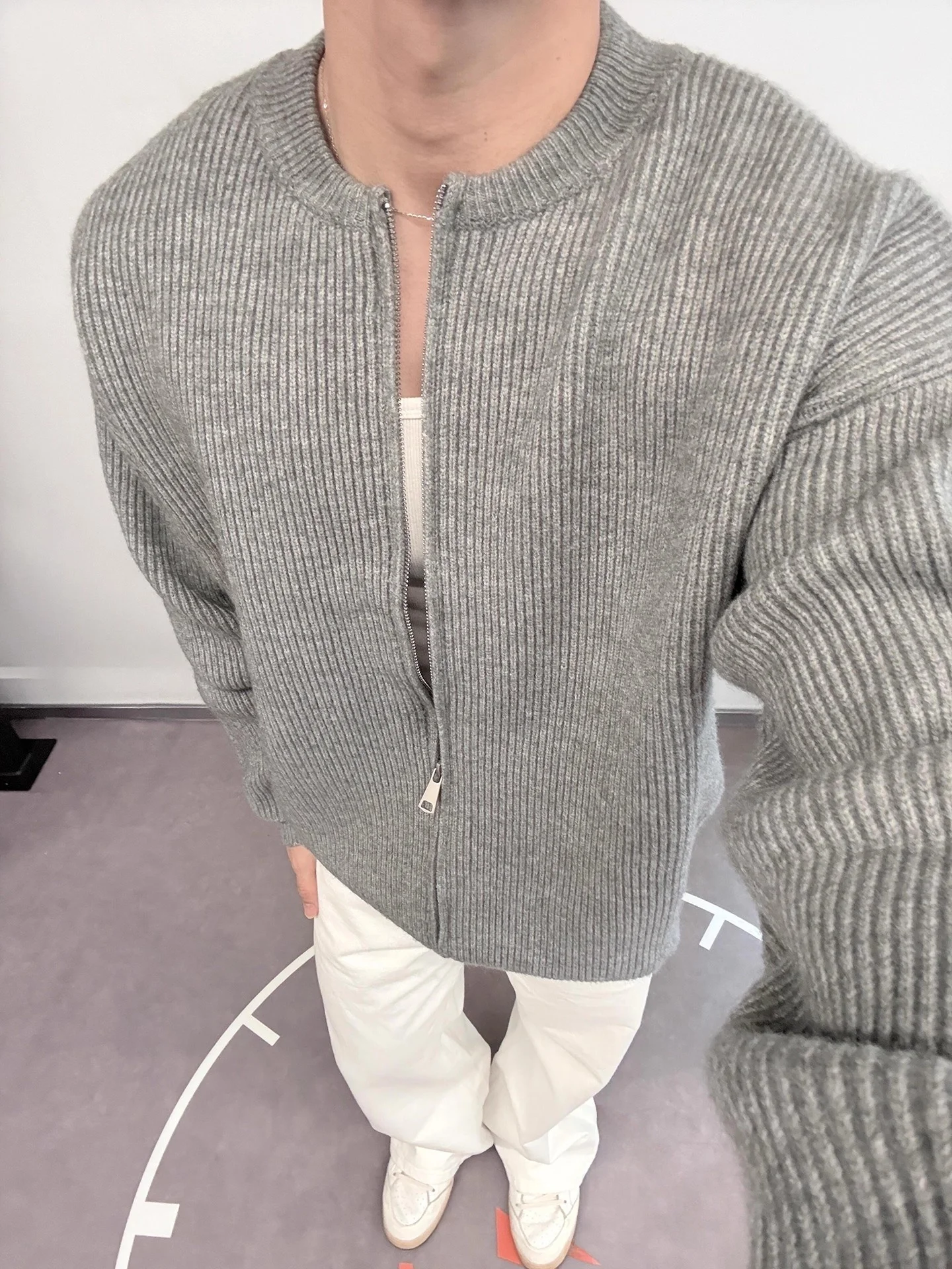 

Light ey Zipper Cardigan Men's Loose Fit Comfortable Knitted Sweater American Sle Inner Wear Lazy Sle Outer Jaet