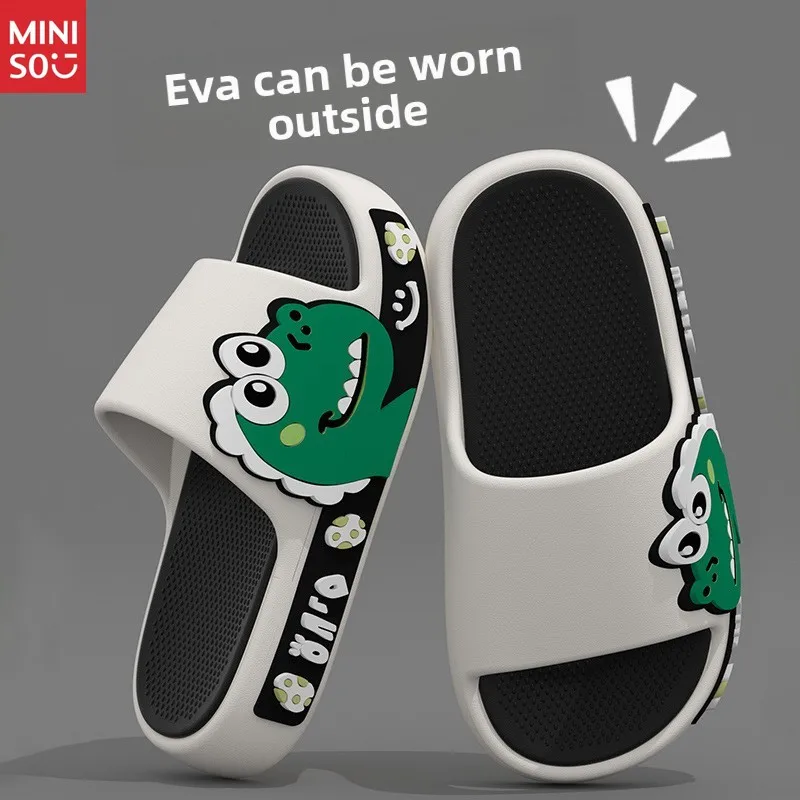 Chinelos Miniso Dinosaur para crianças, sandálias antiderrapantes com sola macia para meninos e meninas
