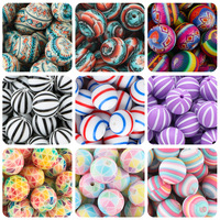 15pcs Hot Sales 15mm Grid Striped Style Silicone Printed Bead For Making Jewelry DIY Keychain Bracelet Etc Handmade Accessory