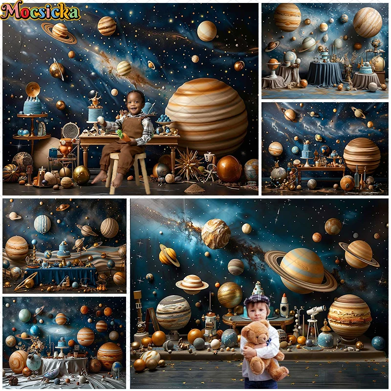 Mocsicka Photography Background Fantasy Star Planet Decor Cake Smash Kids Birthday Party Portrait Backdrop Photo Studio