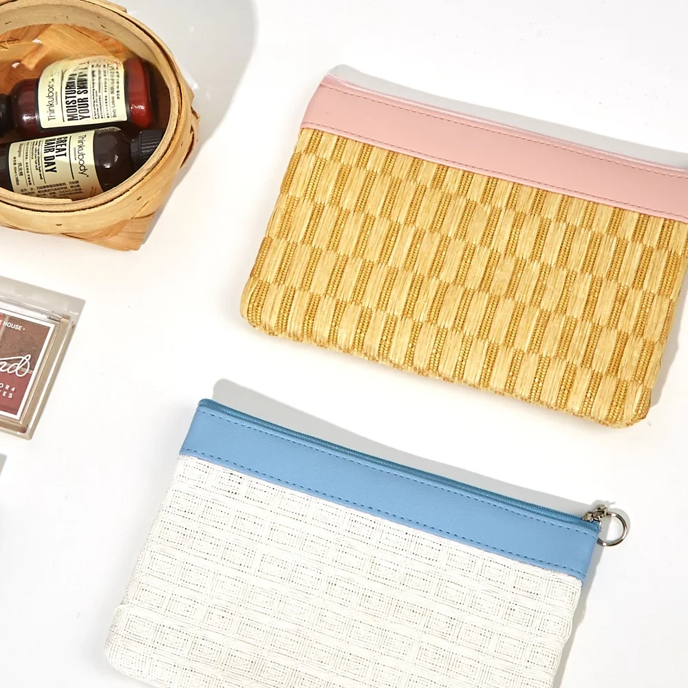 Casual Large Capacity Cosmetic Bag  Ins Style Storage Bag Girl Phone Personalized Weave Coin Purse Beach Trip Bag