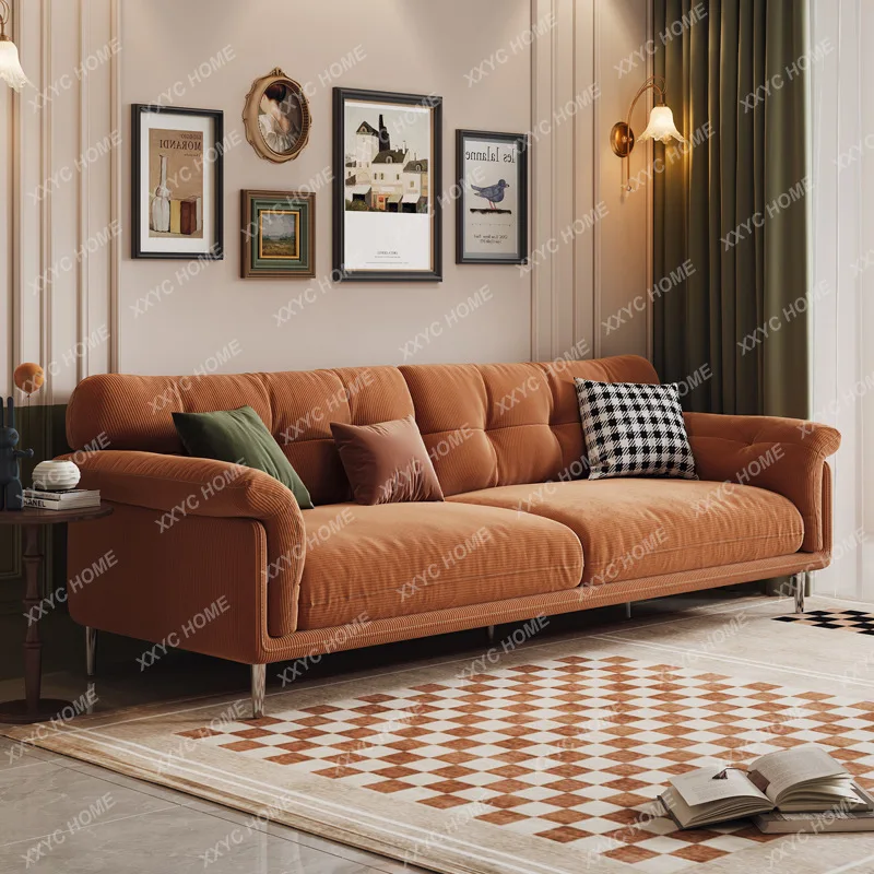 XX retro style fabric sofa living room straight three-person sofa