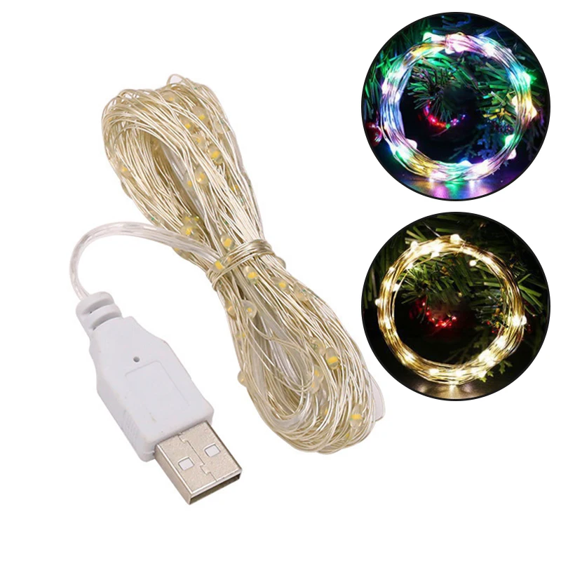 1/2/3/5M USB LED String Lights Copper Silver Wire Garland Light Waterproof Fairy Lights For Christmas Wedding Party Decoration