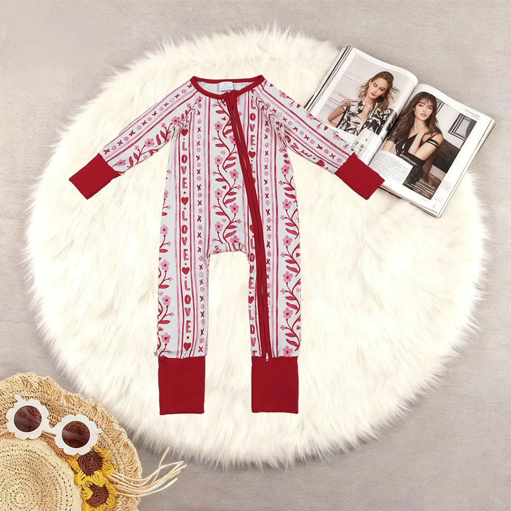 

12.18 Baby Winter Rompers Baby Girls Hearts Flowers Valentines Two Way Zip Convertible Rompers