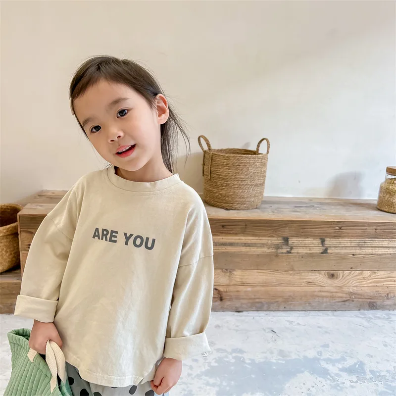 2024 Spring New Baby Long Sleeve T Shirt Fashion Letter Print Girls Cotton T Shirt Baby Boys Bottoming Tops Cotton Kids Clothes