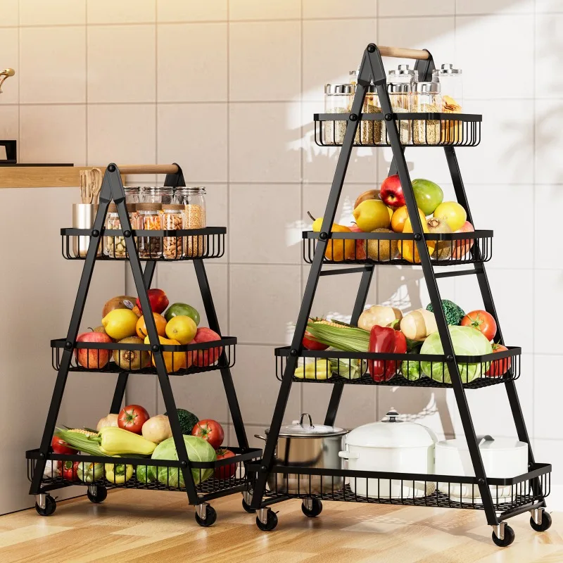 Kitchen Storage Rack Multi-layer Removable Storage Rack Household Metal Trolley Vegetable Basket Snack Storage Rack