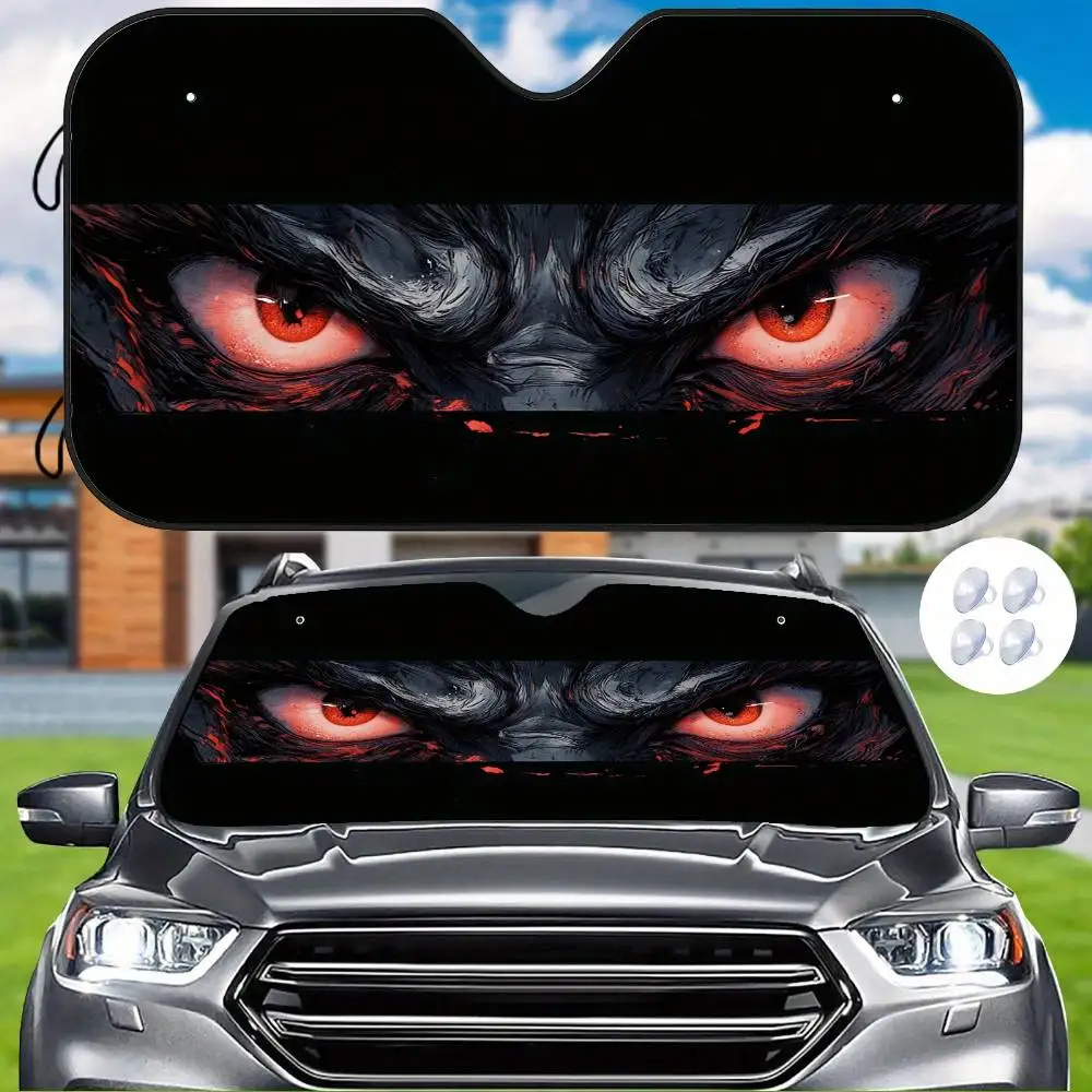 Red Flame Fierce Eye Car Windshield Sunshade Foldable Front Glass Sun Visor Heat Insulation Anti Scratch
