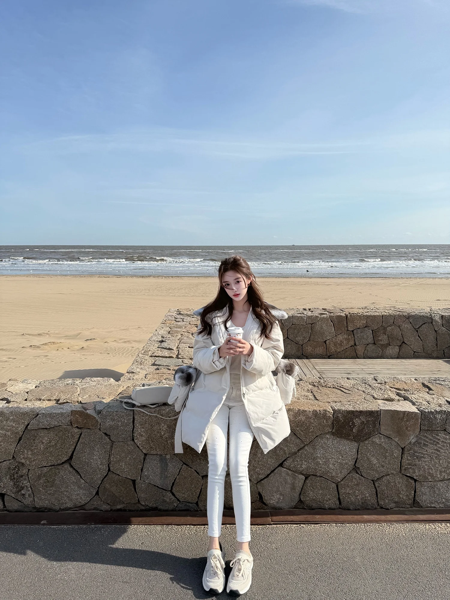 

Viola Boutique Collaborative Winter Jacket Women's Short Size Duck down Coat Long Sleeve Zipper Closure Mid-Length Coat