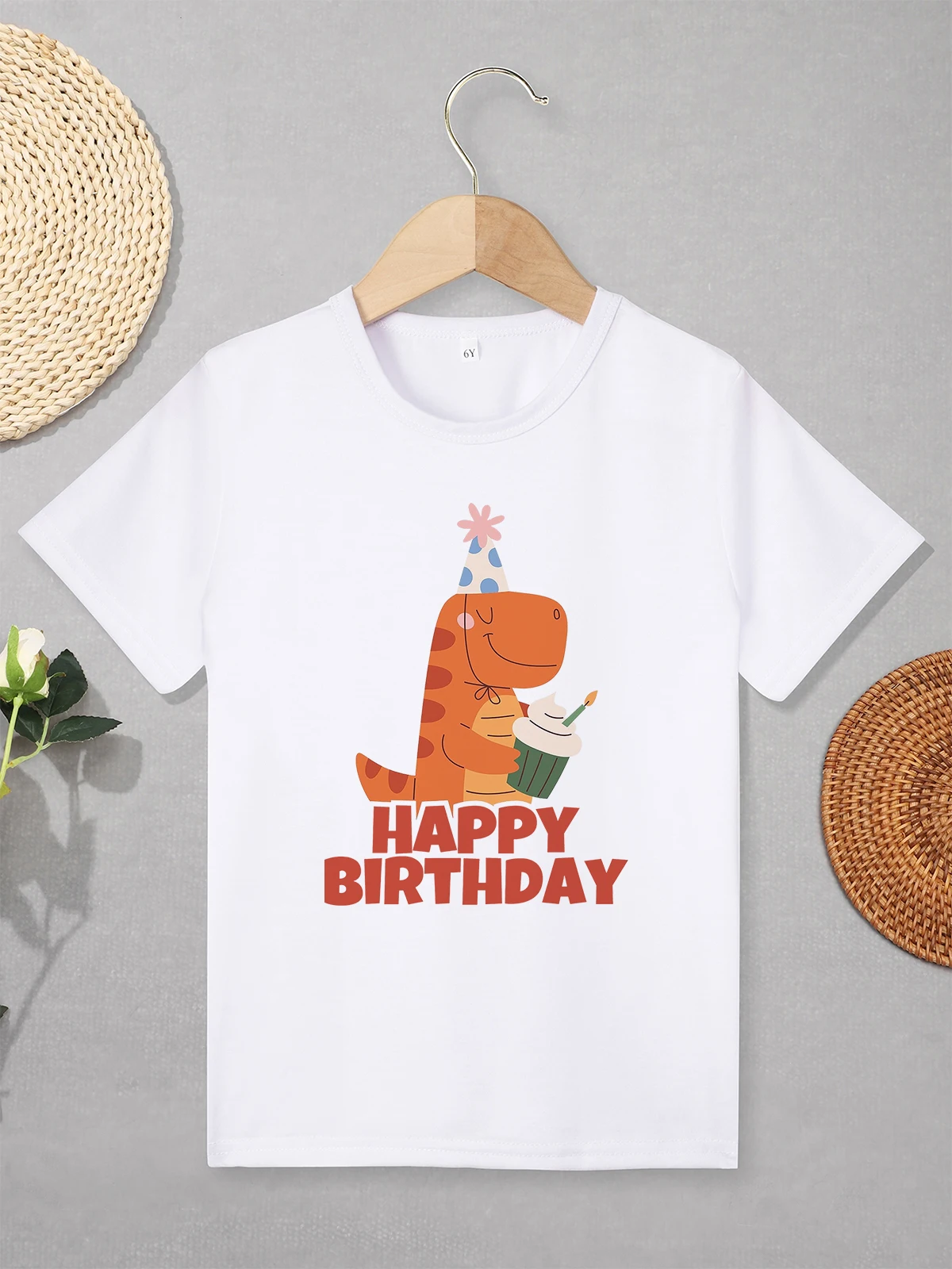 

Happy Birthday Children's Clothing Cute Dinosaur Print Cartoon Beautiful Boy Girl Clothes 2-7 Years Kids T Shirt Cheap Hot Sale