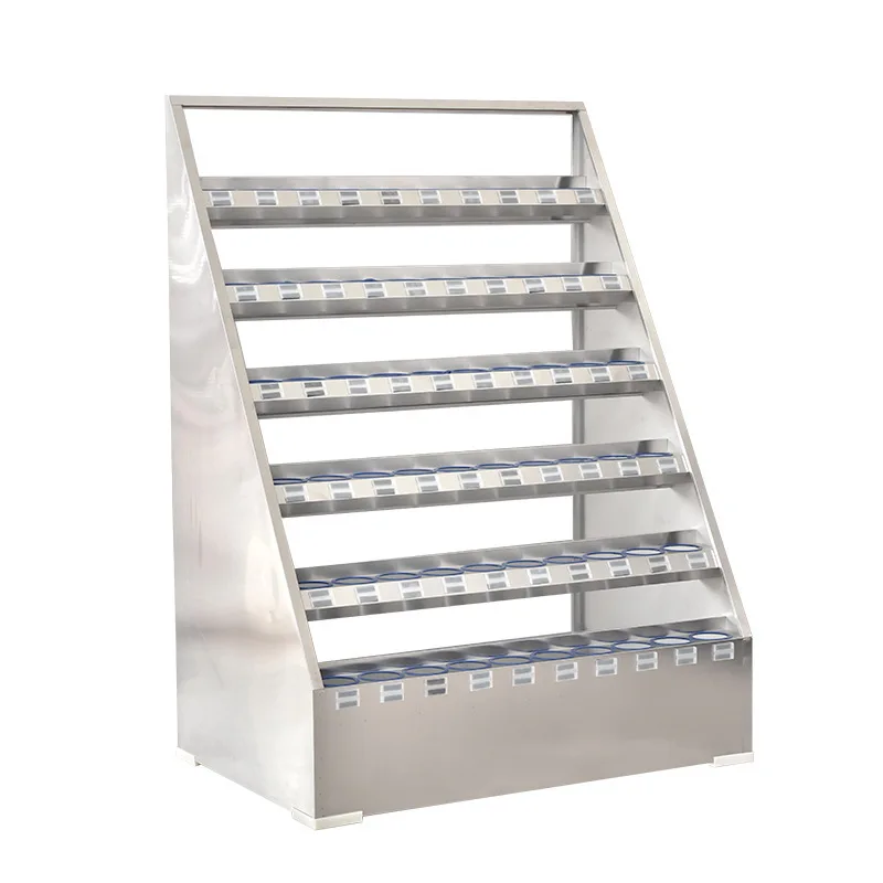 Stainless steel metal multi-grid tea cup cabinet, staff teacup storage cabinet