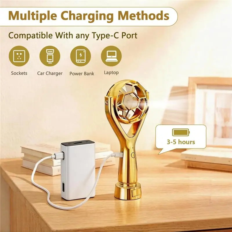 MLGB-Soccer Trophy Shaped Handheld Fan, Soccer Gifts For Sports Enthusiasts, Portable USB Rechargeable Mini Fan For Stadium