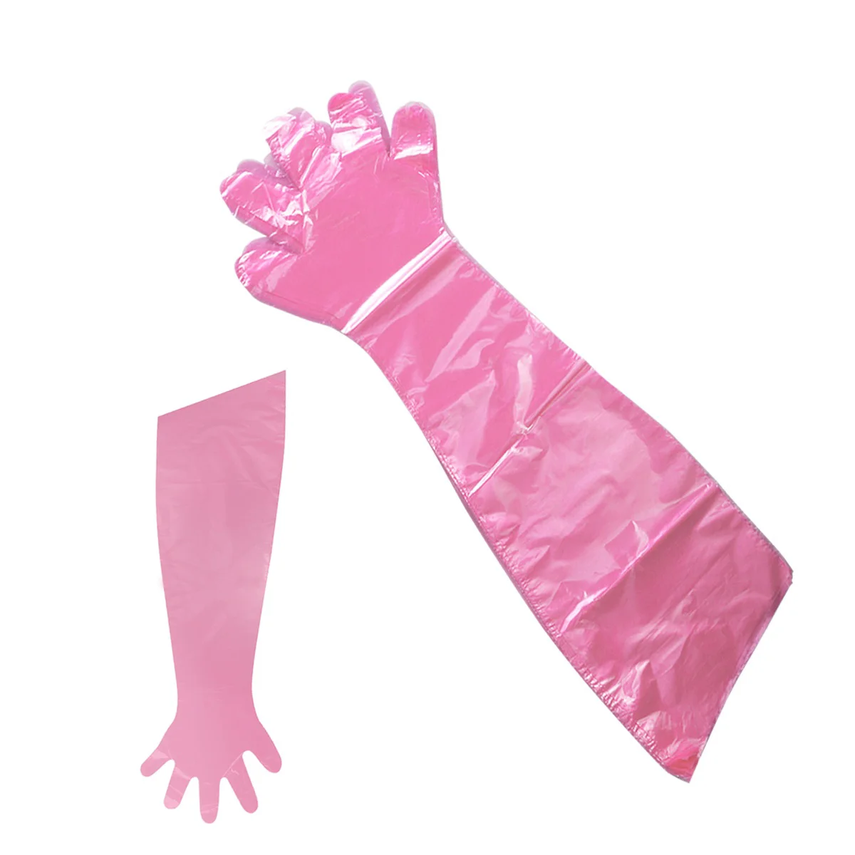 50PCS Disposable Plastic Film Long Arm Glove Cattle Sheep Glove for Farm (Red) Farm Glove