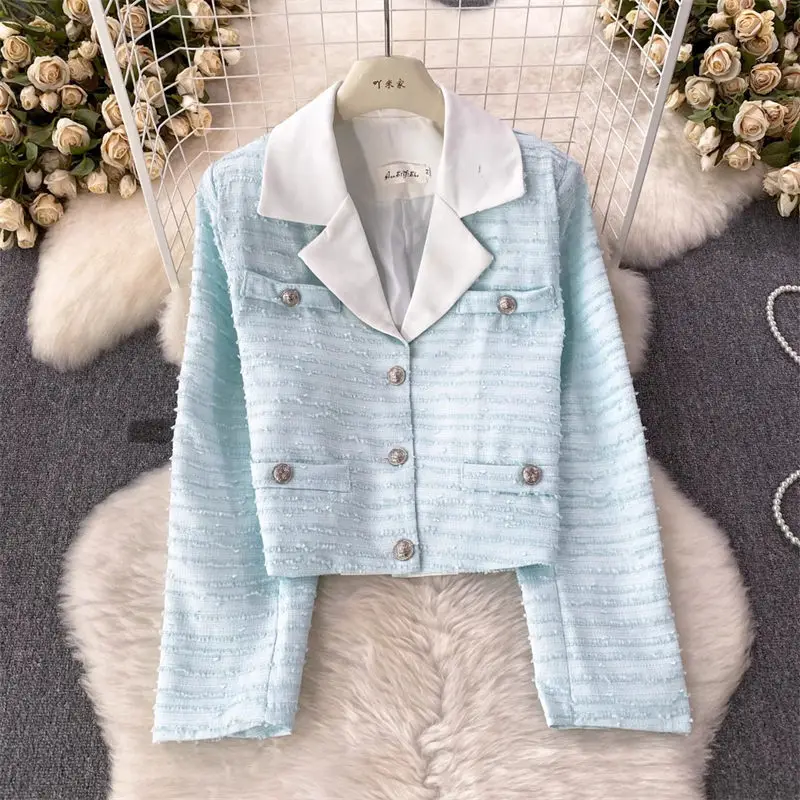

Celebrity Temperament Suit Collar Tweed Short Coat Female Design Fashion Slim Single Breasted Casual Top Autumn Jacket Z2516