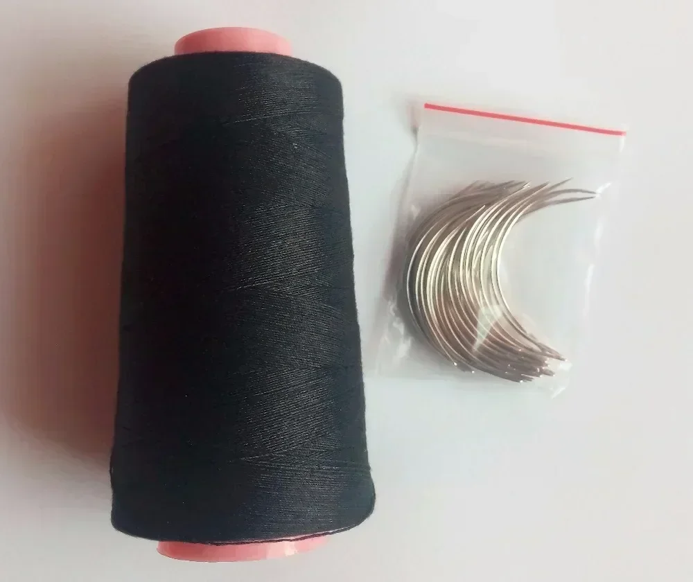 25 pcs C needle and 1 roll Black cotton thread weave thread hair weaving thread