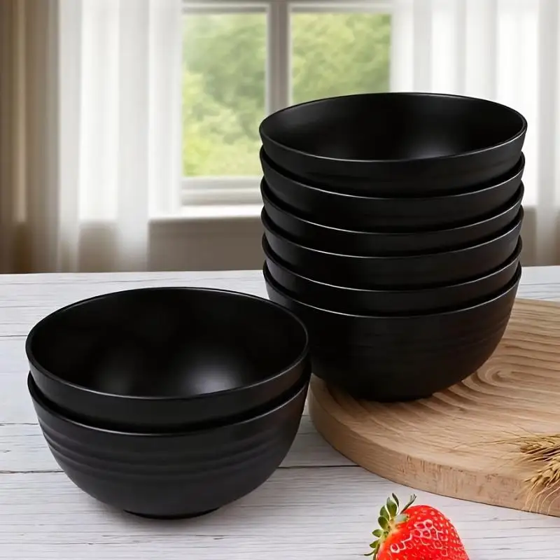 4/6/8 Pcs Black Unbreakable Plastic Bowls Reusable Dishwasher Microwave Safe for Kitchen Fruit Salad Food Serving
