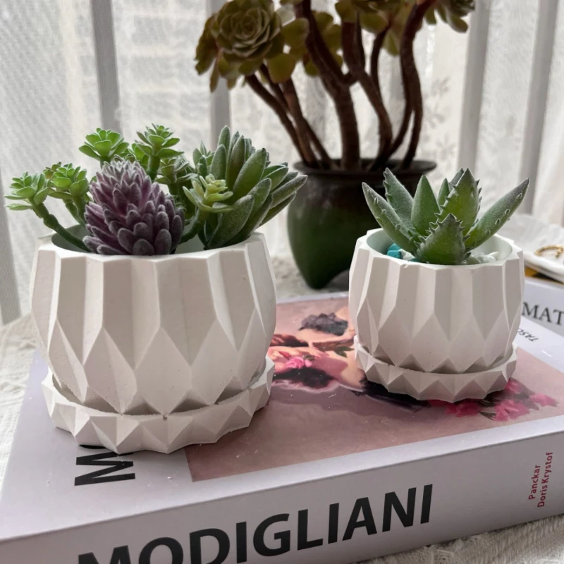 Geometric Round Flower Pot Silicone Mold Handmade Concrete Cement Succulent Plants Pot Gypsum Resin Flowerpot Mold