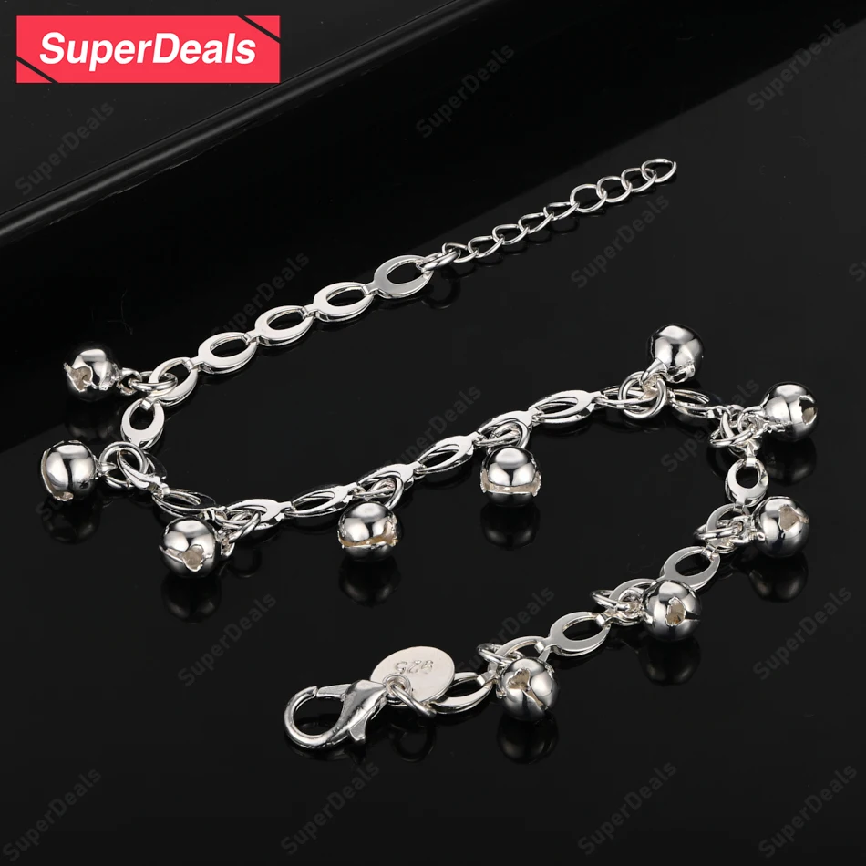 

SuperDeals 10 Bells Smooth 925 Sterling Silver Bracelet Men Fashion Popular Jewelry Women Wedding Party Valentine's Day Gift