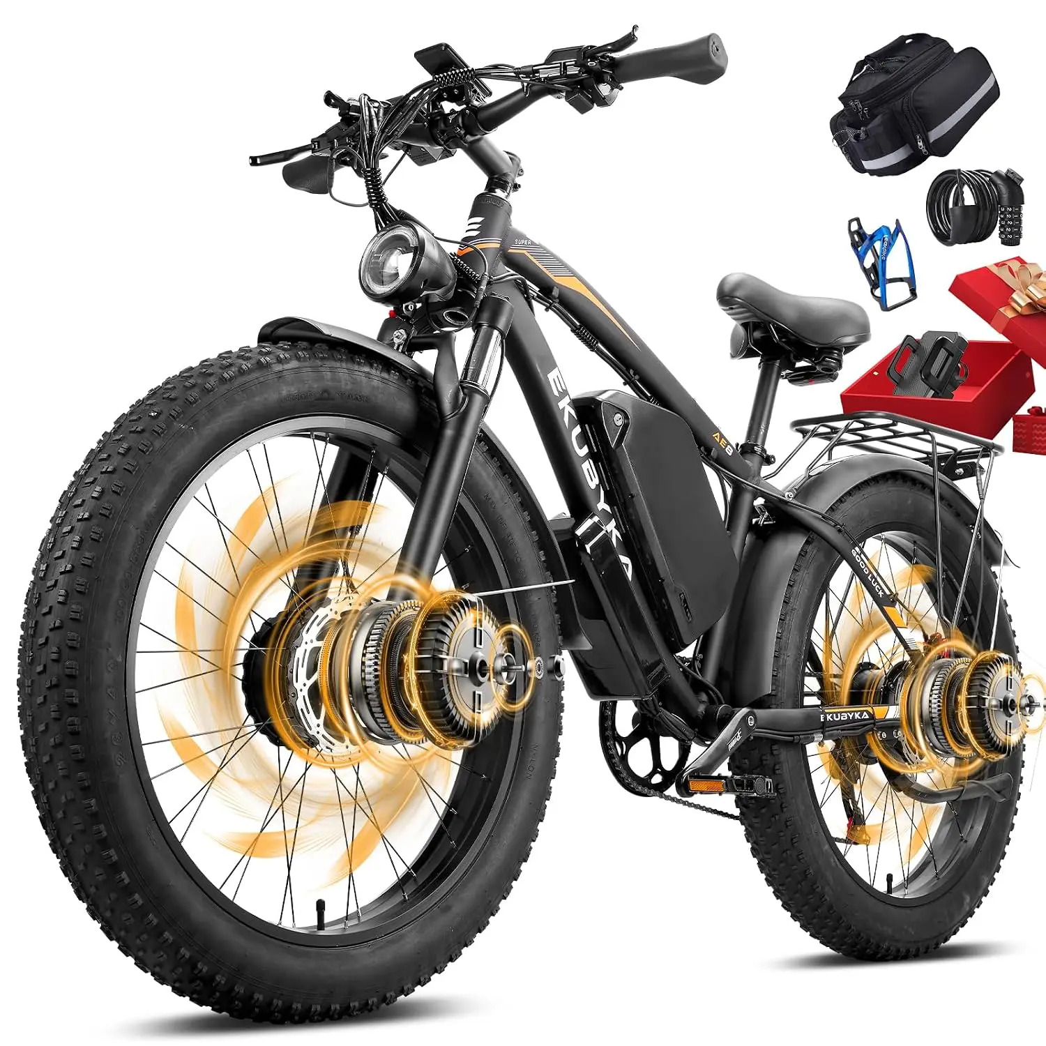 9000W Dual Motor Electric Bicycle 48MPH 52V 36Ah 100 Miles 24/26 Fat Tire 7-Speed Commuter E-Bike, Customized