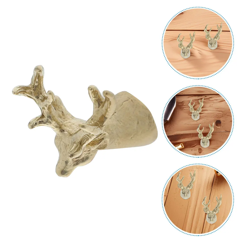 

2pcs Copper Drawer Pulls Deer Head Cabinet Knobs Decorative Dresser Handles Vintage Kitchen Closet Door Knobs Animal Cabinet
