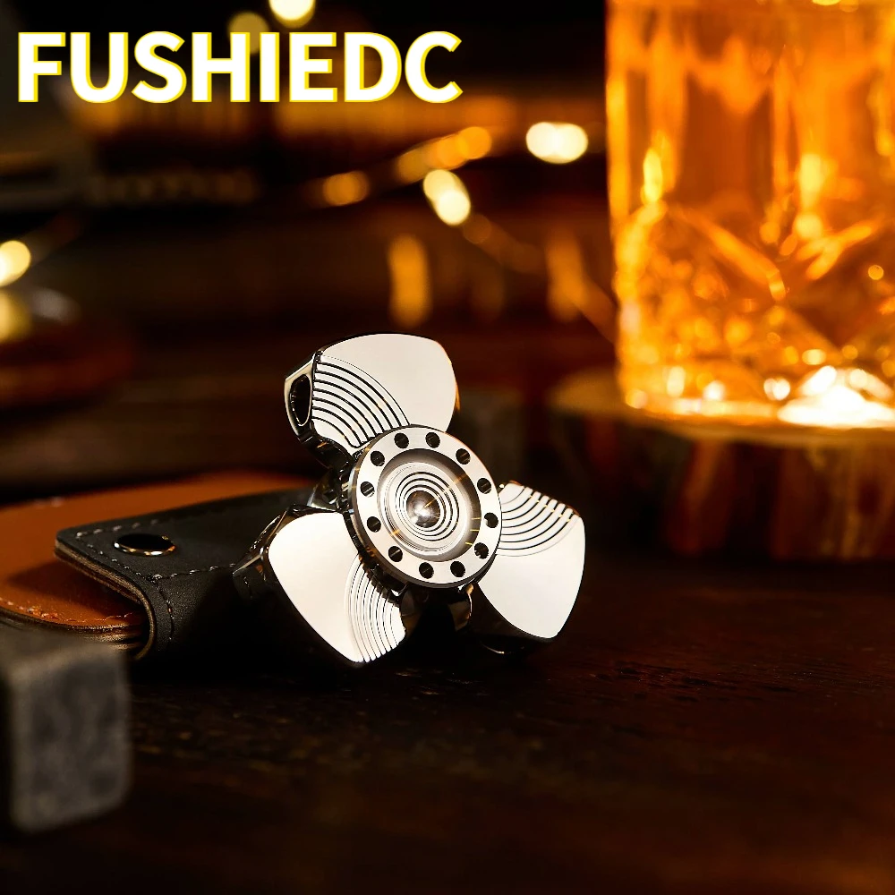FUSHIEDC Storm Three-Leaf Stainless Steel Engraved Fidget Spinner Decompression Toy